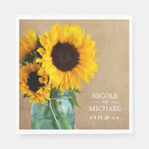 Serviettes En Papier Mariage campagnard rustique de tournesol Mason Jar