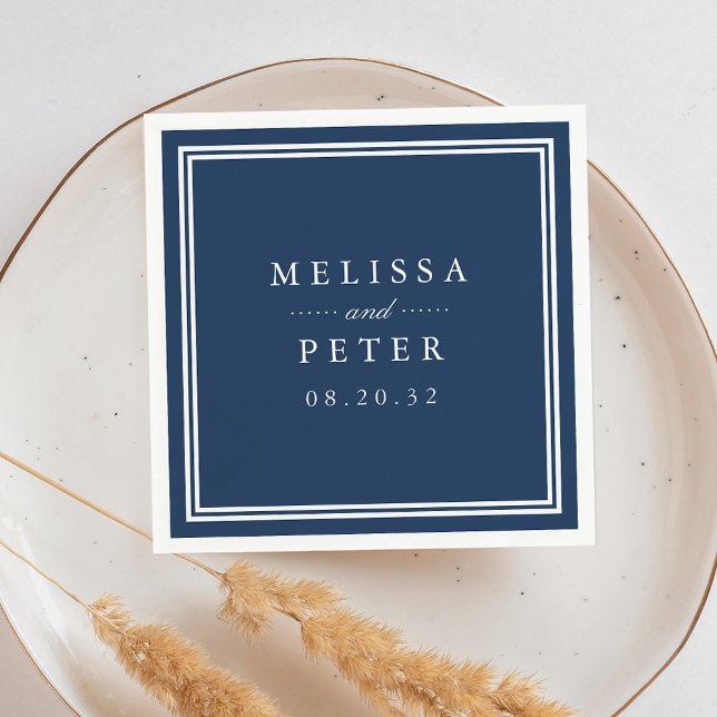 Serviettes En Papier Mariage Classique Navy et Blanc (Créateur téléchargé)