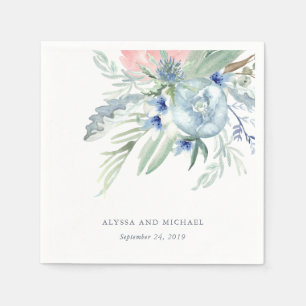 Serviettes En Papier Mariage d'aquarelle bleu et rose Peony
