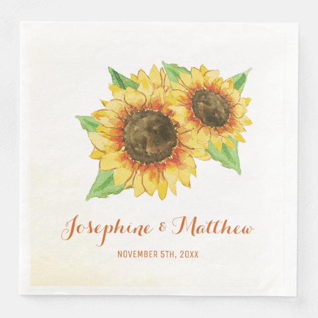 Serviettes En Papier Mariage d'aquarelle Sunflowers (Devant)