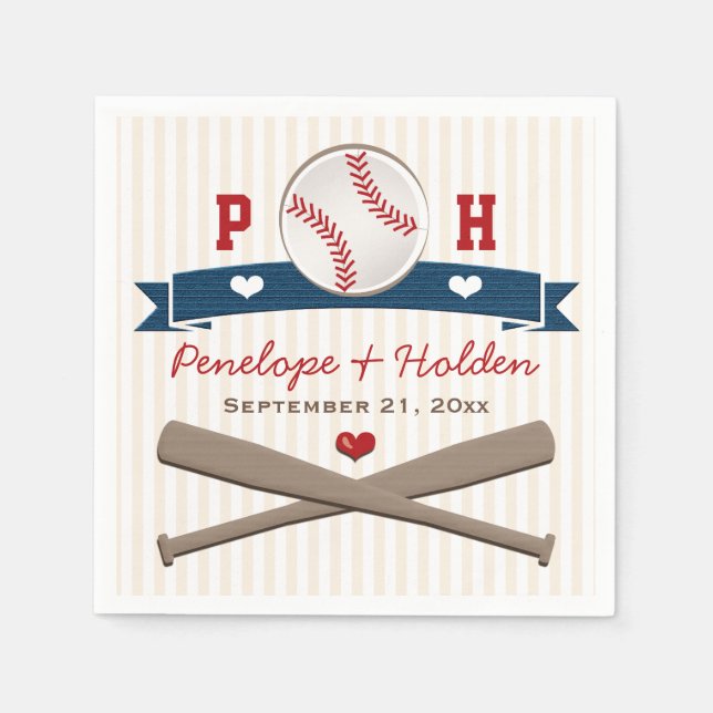 SERVIETTES EN PAPIER MARIAGE DE BASEBALL MONOGRAMMMÉ (Devant)