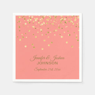 Serviettes En Papier Mariage de Confetti en or Peach CORAL personnalisé