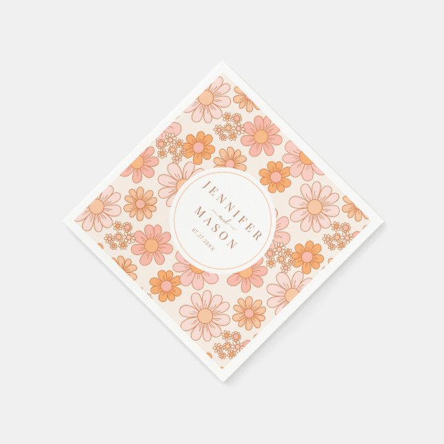 Serviettes en papier Mariage de couleur orange rét (Coin)
