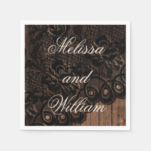 Serviettes En Papier Mariage de la dentelle Black Faux