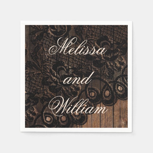 Serviettes En Papier Mariage de la dentelle Black Faux (Devant)