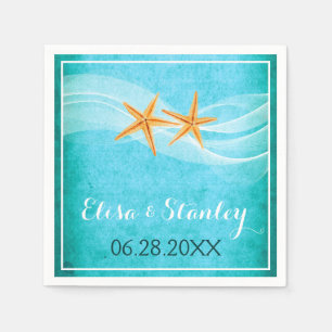 Serviettes En Papier Mariage de la paire Starfish et le voile turquoise