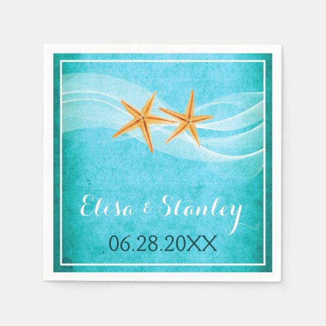 Serviettes En Papier Mariage de la paire Starfish et le voile turquoise (Devant)