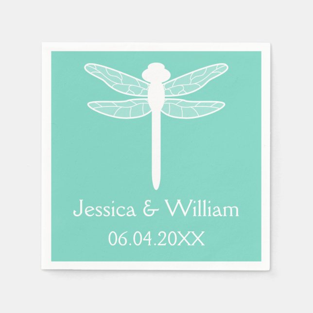 Serviettes En Papier Mariage de libellules turquoise (Devant)
