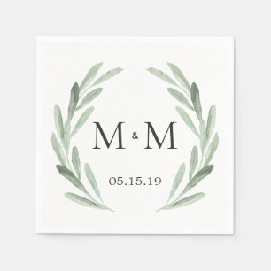 Serviettes En Papier Mariage de monogramme de courroie vert rustique