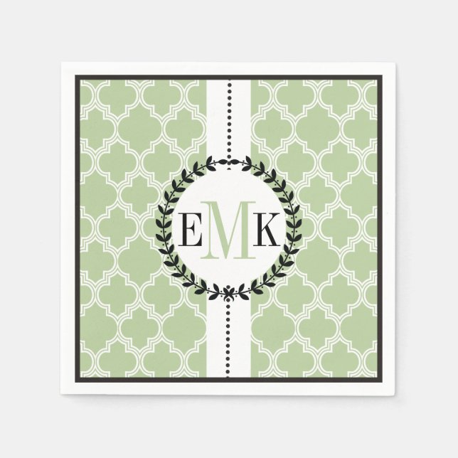Serviettes En Papier Mariage de motif de feuille de sable vert blanc (Devant)