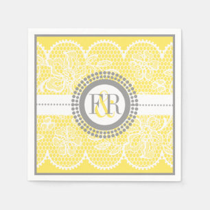 Serviettes En Papier Mariage de motif en dentelle jaune blanc