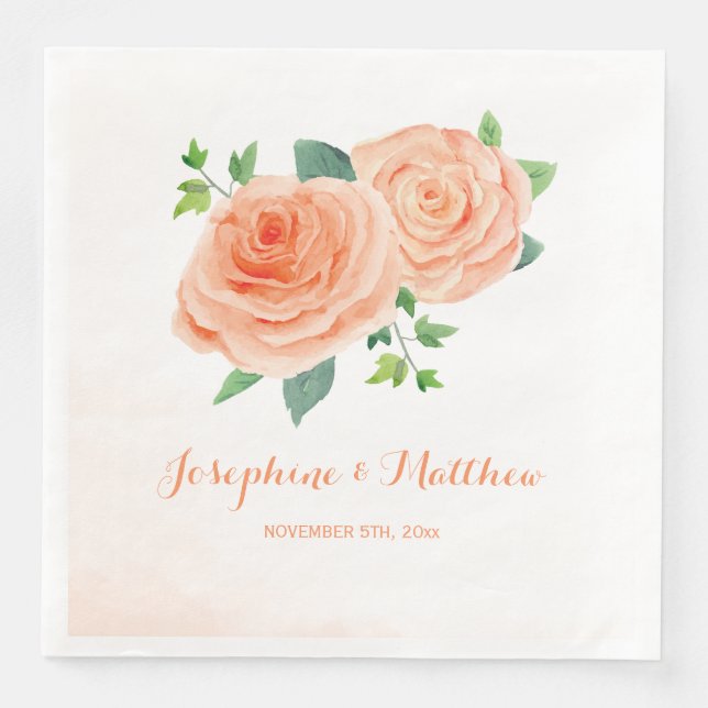 Serviettes En Papier Mariage de Rose Peach (Devant)