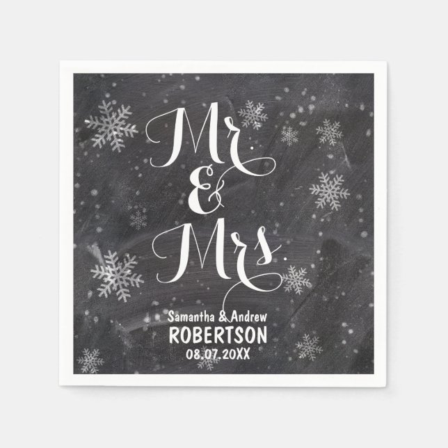 Serviettes En Papier Mariage de snowflakes de snowflakes d'hiver modern (Devant)
