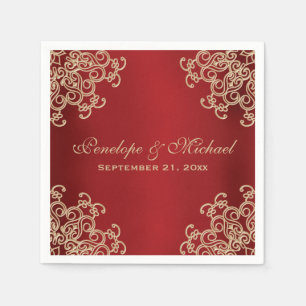 Serviettes En Papier Mariage de style indien rouge et or