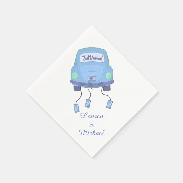 Serviettes En Papier Mariage de voiture Lune de miel bleue (Coin)