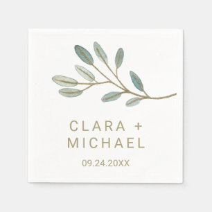 Serviettes En Papier Mariage d'eucalyptus veiné or