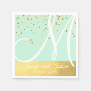 Serviettes En Papier Mariage d'or Monogramme Mint Green