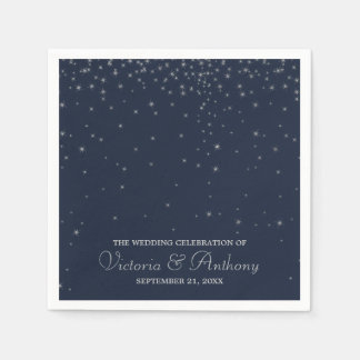 Serviettes En Papier Mariage Elegant Marine & Silver Falling Stars