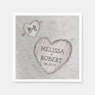 Serviettes En Papier Mariage en bois rustique cœur sculpté bouleau