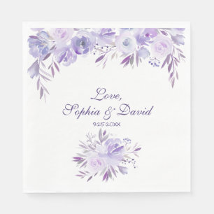 Serviettes En Papier Mariage Floral bleu clair pourpre