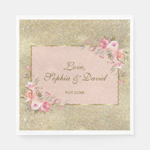 Serviettes En Papier Mariage floral brillant Parties scintillant or
