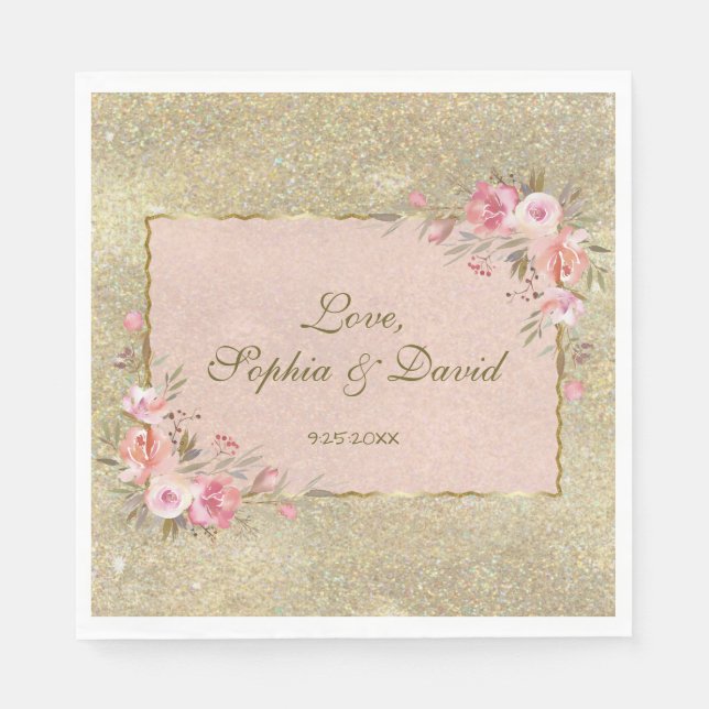 Serviettes En Papier Mariage floral brillant Parties scintillant or (Devant)