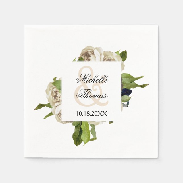 Serviettes En Papier Mariage floral du bouquet Rose blanche (Devant)
