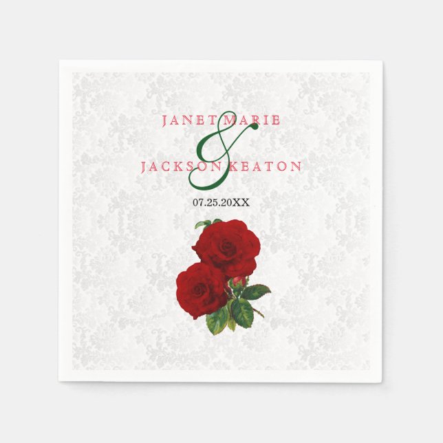 Serviettes En Papier Mariage floral Rose rouge profonde (Devant)