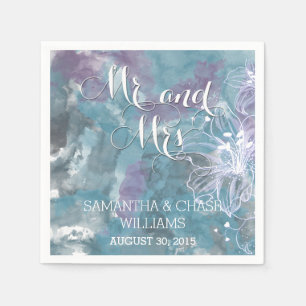 SERVIETTES EN PAPIER MARIAGE HIBISCUS EN COULEUR D'EAU BLEU