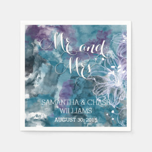 SERVIETTES EN PAPIER MARIAGE HIBISCUS EN COULEUR D'EAU BLEU