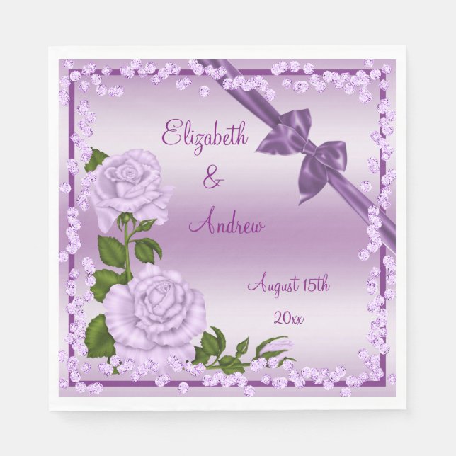 Serviettes En Papier Mariage Lilac Blossom, Bows & Diamonds (Devant)