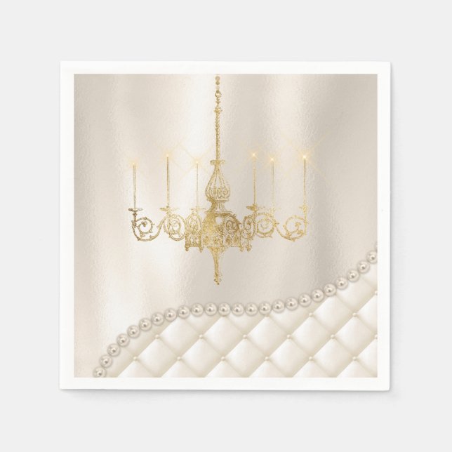 Serviettes En Papier Mariage Luminaire Luminaire Perles d'ivoire Satin (Devant)