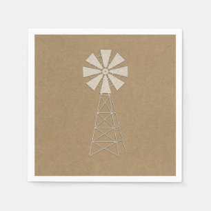 Serviettes En Papier Mariage Moderne Moulin à Vent de Ferme Kraft Brun