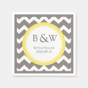 Serviettes En Papier Mariage Monogramme personnalisé Napkin gris jaune