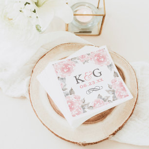 Serviettes En Papier Mariage Monogramme Rose à l'aquarelle Rose Vintage