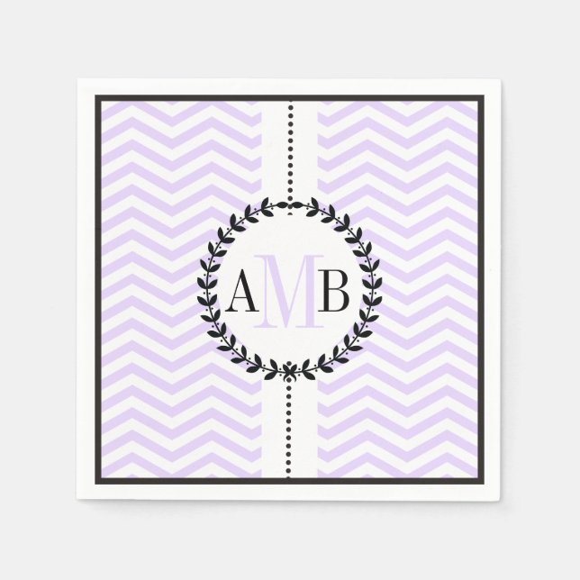 Serviettes En Papier Mariage motif de lavande blanc chevron (Devant)