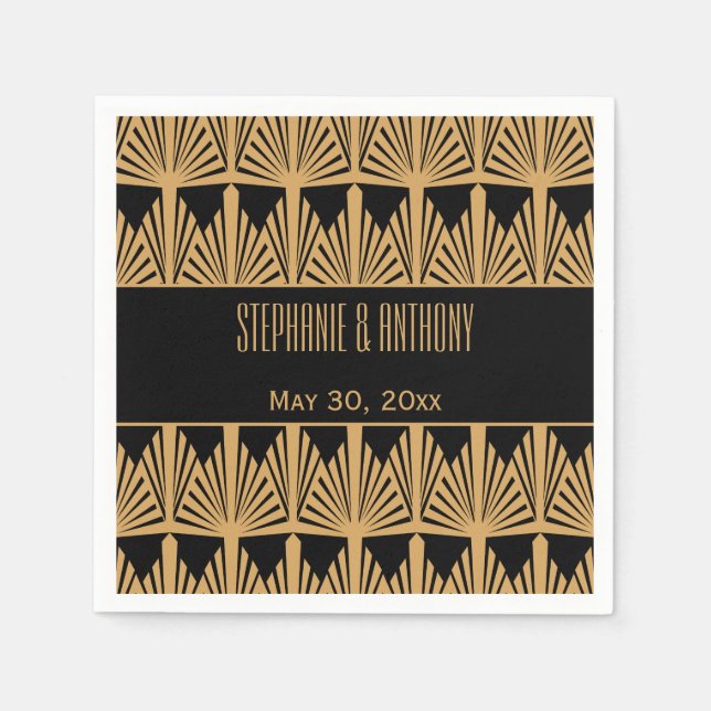 Serviettes En Papier Mariage Motif Gold et Black Art Déco (Devant)