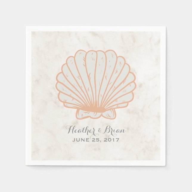 Serviettes En Papier Mariage Orange Rustique Seashell (Devant)