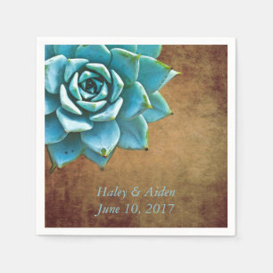 Serviettes En Papier Mariage ou Fiançailles Succulent Rustique Brown