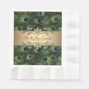 Serviettes En Papier Mariage Paon Or Vert Emeraude