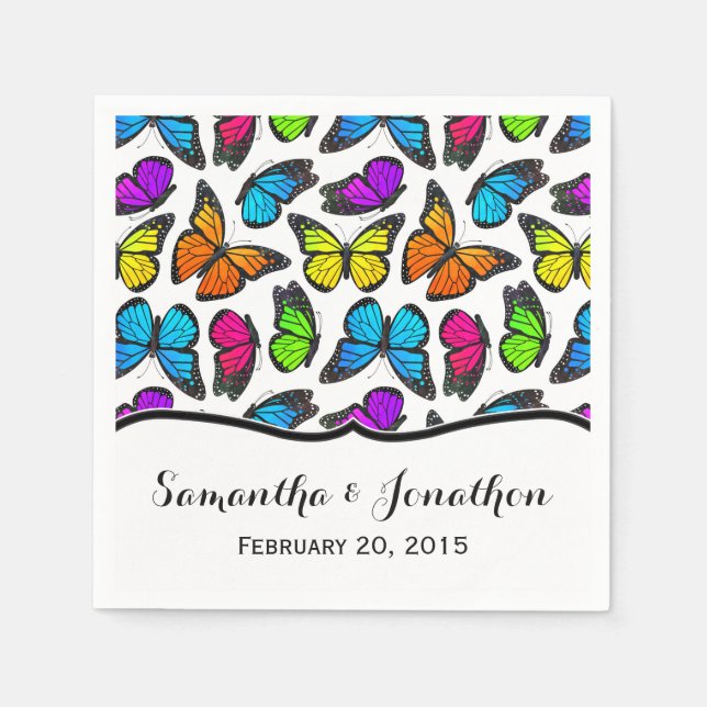 Serviettes En Papier Mariage papillon Rainbow Monarch (Devant)
