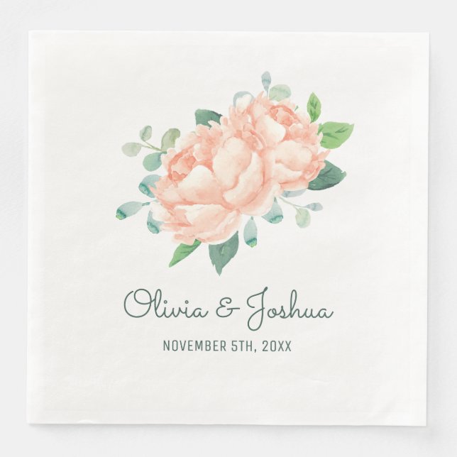 Serviettes En Papier Mariage Peach Peony (Devant)