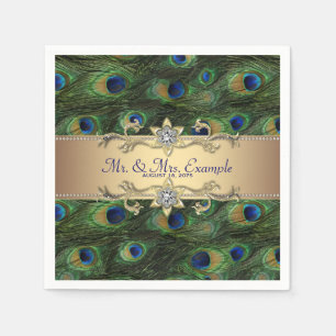 Serviettes En Papier Mariage Peacock Gold
