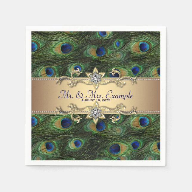 Serviettes En Papier Mariage Peacock Gold (Devant)