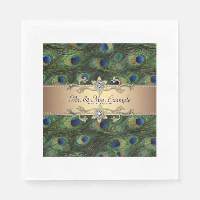Serviettes En Papier Mariage Peacock Gold (Devant)