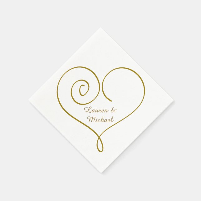 Serviettes En Papier Mariage personnalisé Gold Heart (Coin)