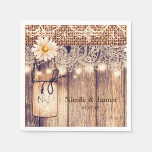 Serviettes En Papier Mariage Rustique avec Pots Mason Illuminés Fleurs