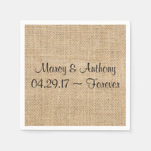 Serviettes En Papier Mariage rustique Burlap Noms personnalisés Date