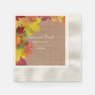 Serviettes En Papier Mariage rustique de feuilles d'automne sur toile d