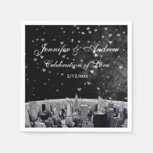 Serviettes En Papier Mariage silhouette de NYC gravée #2 Noir Blanc Cœu